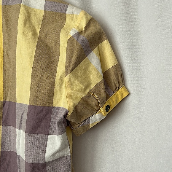 Burberry Brit Sunny Yellow/Grey Plaid Short Sleeve Shirt Top **Size L** 🌼🌼 - Picture 4 of 7